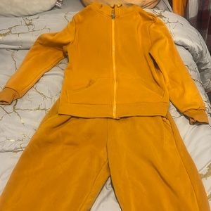 Mustard color hoodie and sweat pants